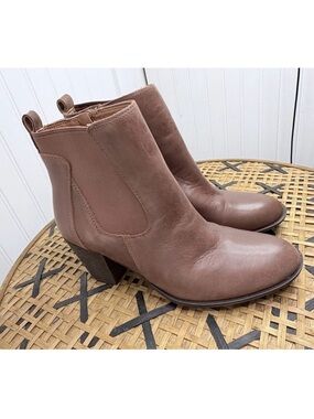 Lucky Brand BoFrida Brown Leather Ankle Boots Womens 9M Side Zip Block Heel Boot